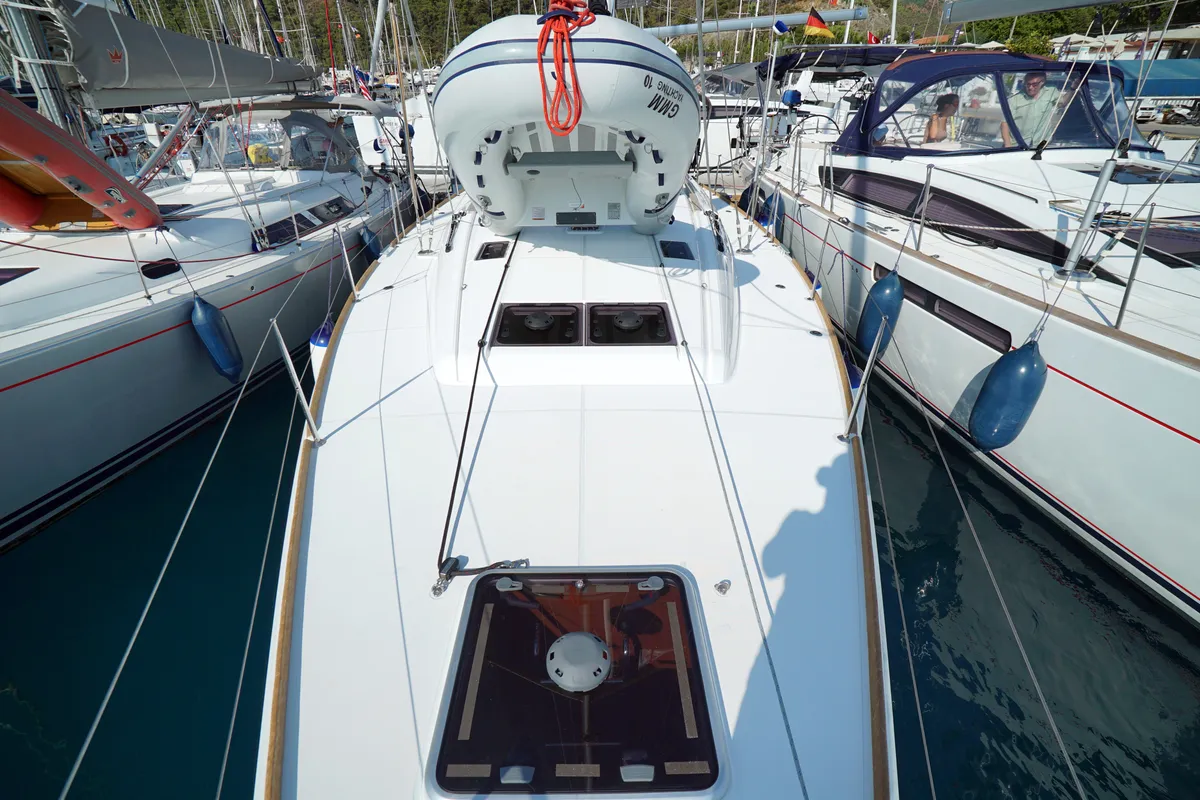 Deck of Capricorn, a Jeanneau Sun Odyssey 479 sailboat at Marmaris, Turkey