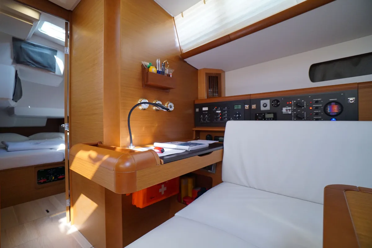 Salon of Capricorn, a Jeanneau Sun Odyssey 479 sailboat at Marmaris, Turkey