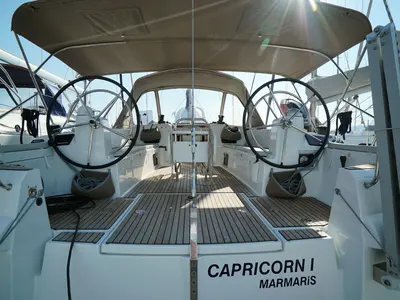 Cockpit of Capricorn, a Jeanneau Sun Odyssey 479 sailboat at Marmaris, Turkey