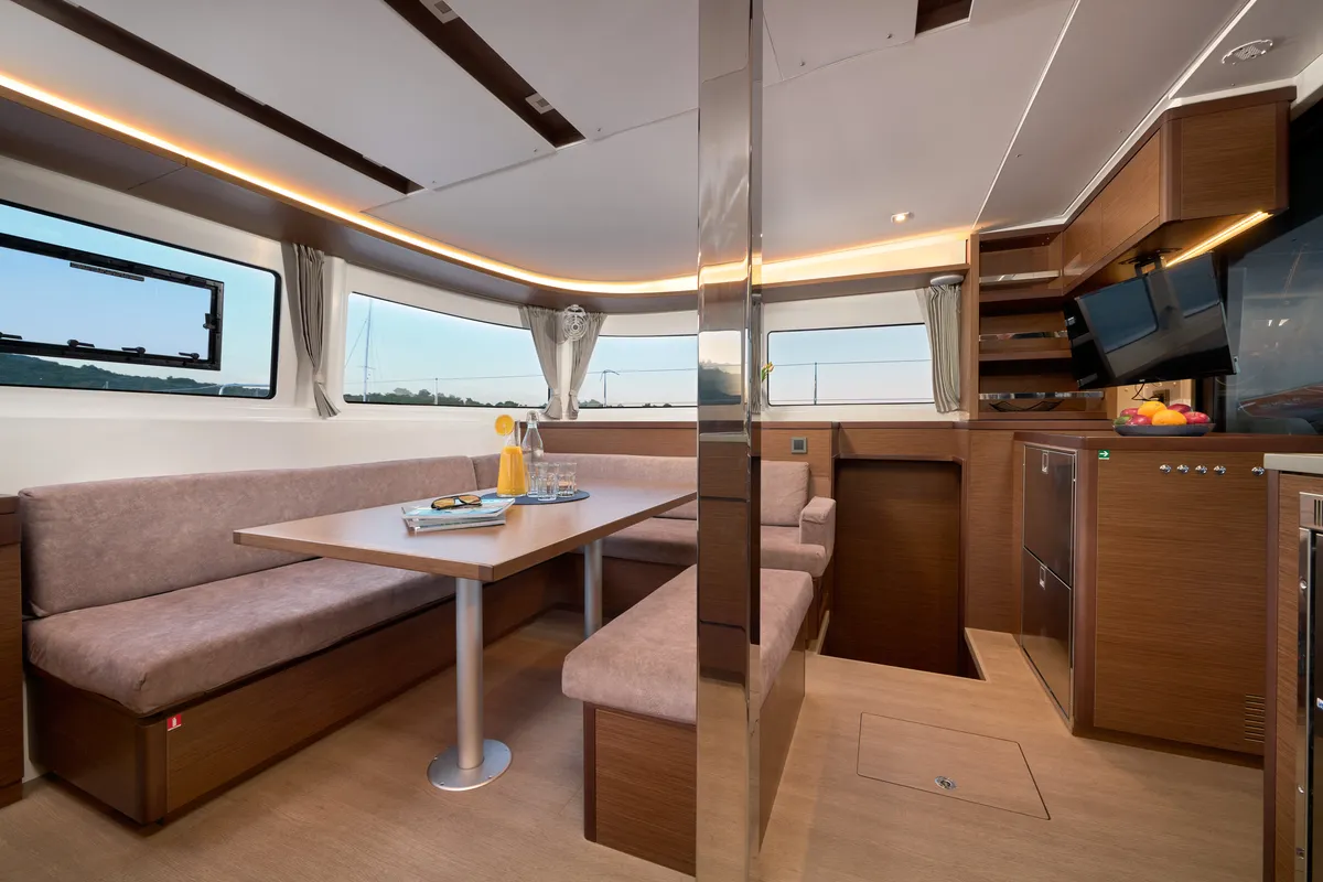 Exterior view of Sophie, a Lagoon 46 catamaran at Trogir, Croatia