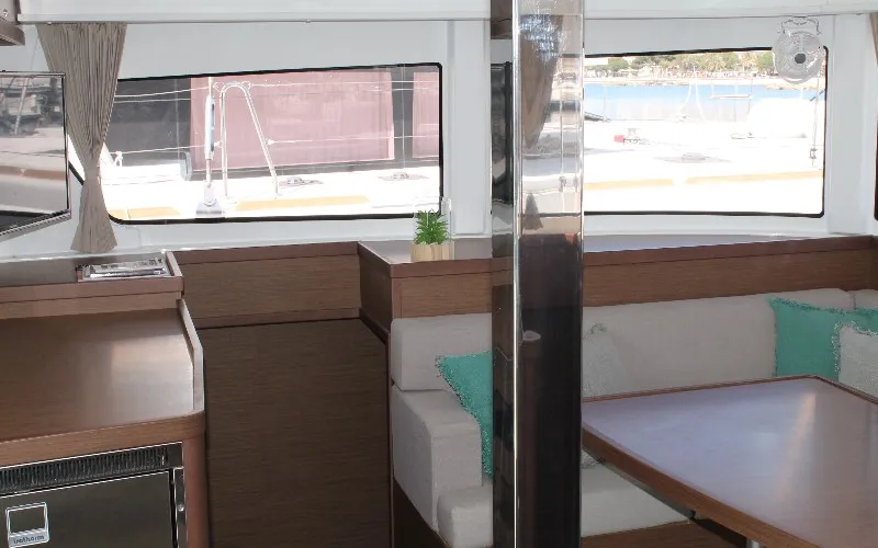 Salon of Double Trouble, a Lagoon 42 catamaran at Ventimiglia, Italy