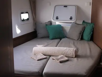 Cabin on Double Trouble, a Lagoon 42 catamaran at Ventimiglia, Italy