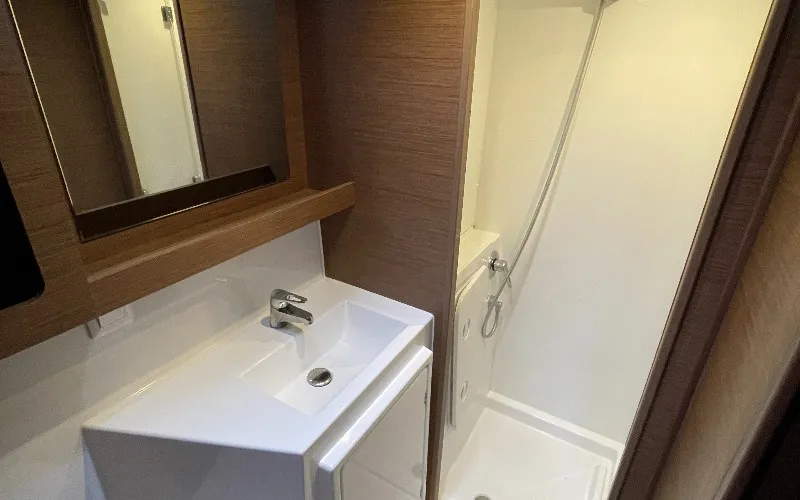 Head on Double Trouble, a Lagoon 42 catamaran at Ventimiglia, Italy
