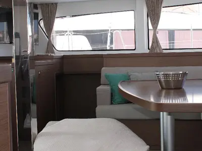 Salon of Double Trouble, a Lagoon 42 catamaran at Ventimiglia, Italy