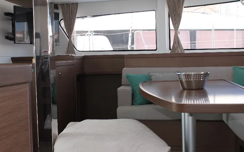 Salon of Double Trouble, a Lagoon 42 catamaran at Ventimiglia, Italy