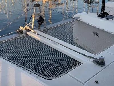 Deck of Double Trouble, a Lagoon 42 catamaran at Ventimiglia, Italy
