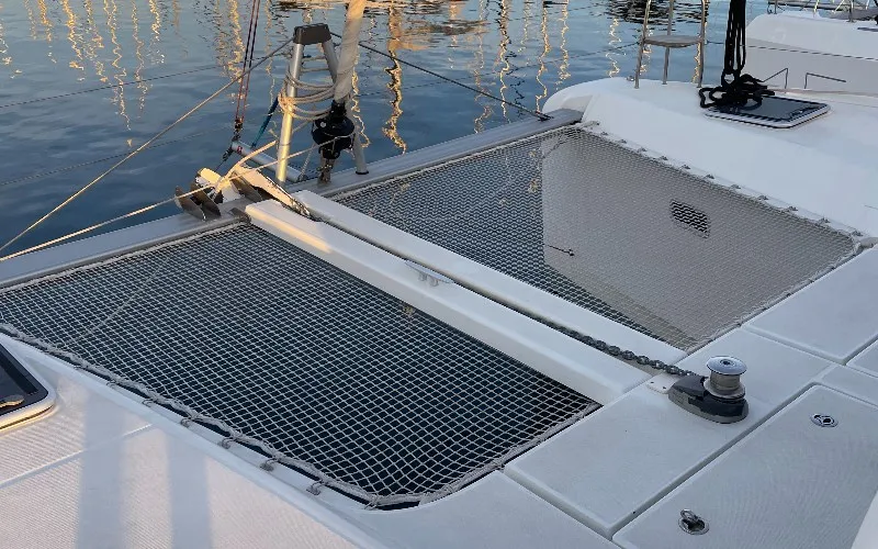 Deck of Double Trouble, a Lagoon 42 catamaran at Ventimiglia, Italy