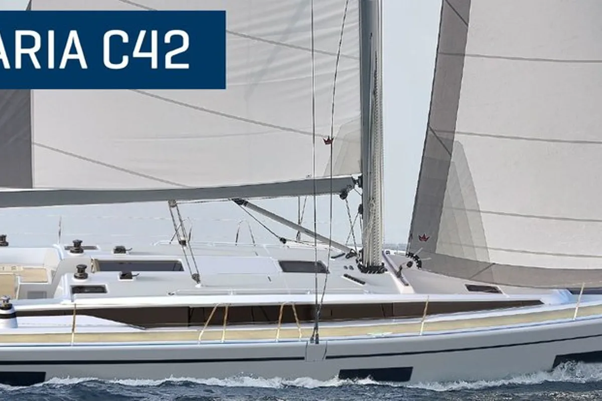Exterior view of Silver VII, a Bavaria C42 sailboat at Athens, Greece
