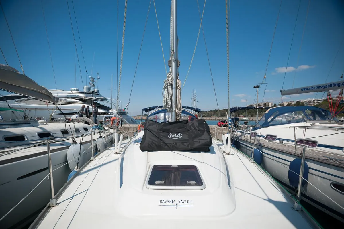 Cockpit of Meander, a Bavaria 38 sailboat at Sithonia Municipal Unit, Greece