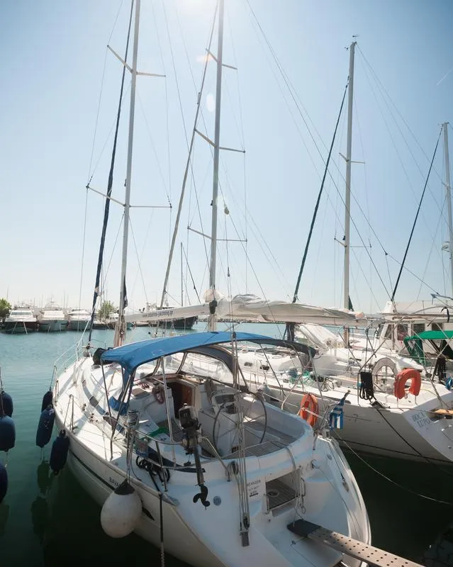 Exterior view of Meander, a Bavaria 38 sailboat at Sithonia Municipal Unit, Greece
