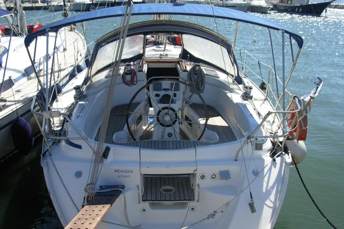 Cockpit of Meander, a Bavaria 38 sailboat at Sithonia Municipal Unit, Greece
