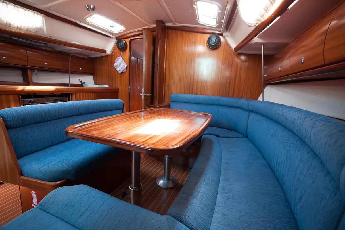 Salon of Meander, a Bavaria 38 sailboat at Sithonia Municipal Unit, Greece