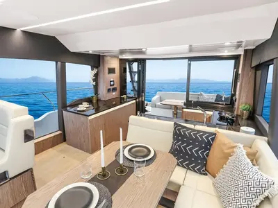 Salon of Blue Lagoon, a Sealine F430 motor yacht at Punat, Croatia