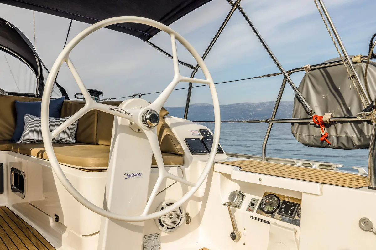 Cockpit of Bella Vita, a Bavaria Cruiser 46 sailboat at Split, Croatia