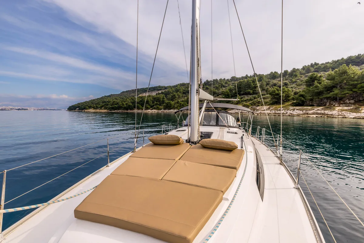 Deck of Bella Vita, a Bavaria Cruiser 46 sailboat at Split, Croatia