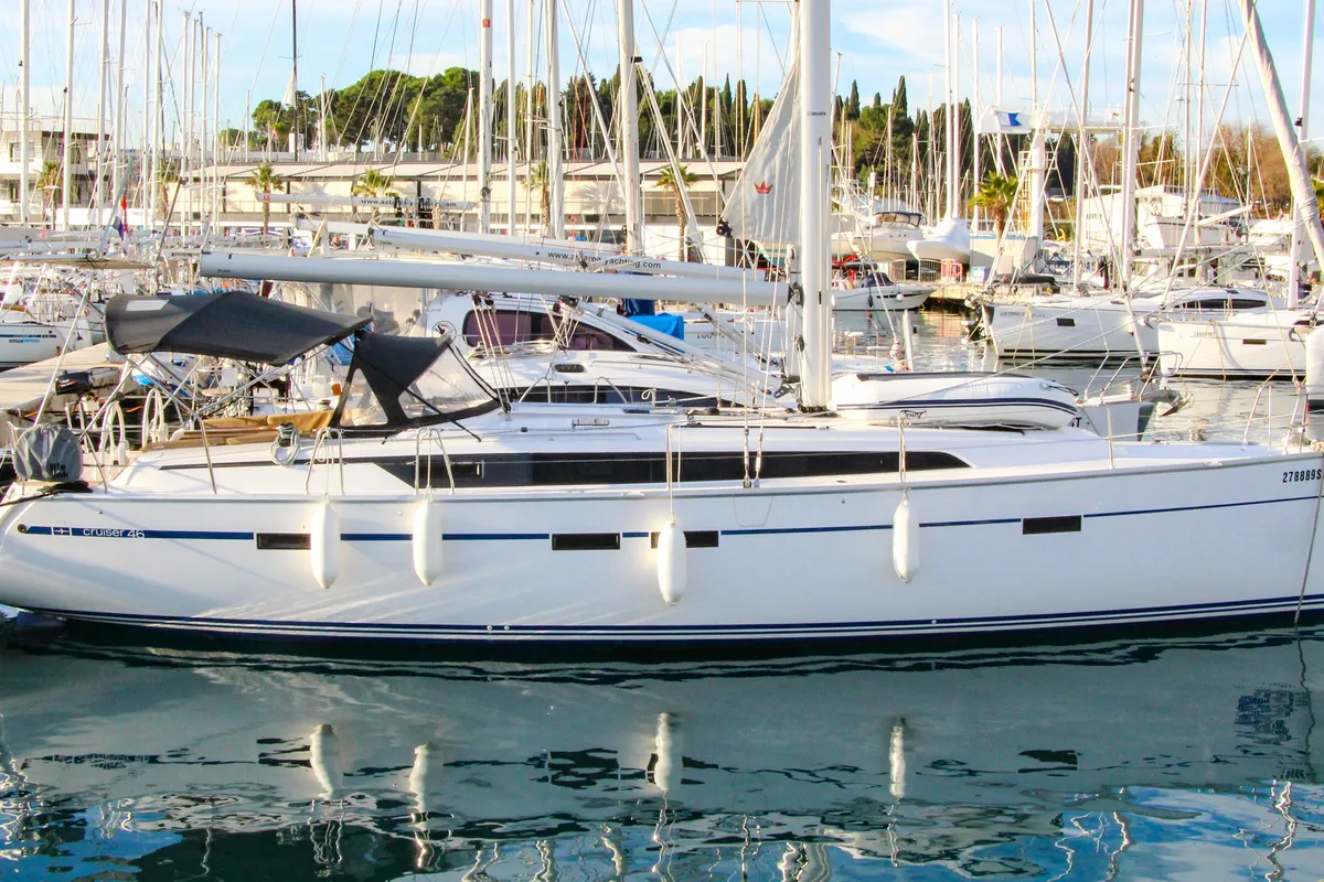Exterior view of Bella Vita, a Bavaria Cruiser 46 sailboat at Split, Croatia