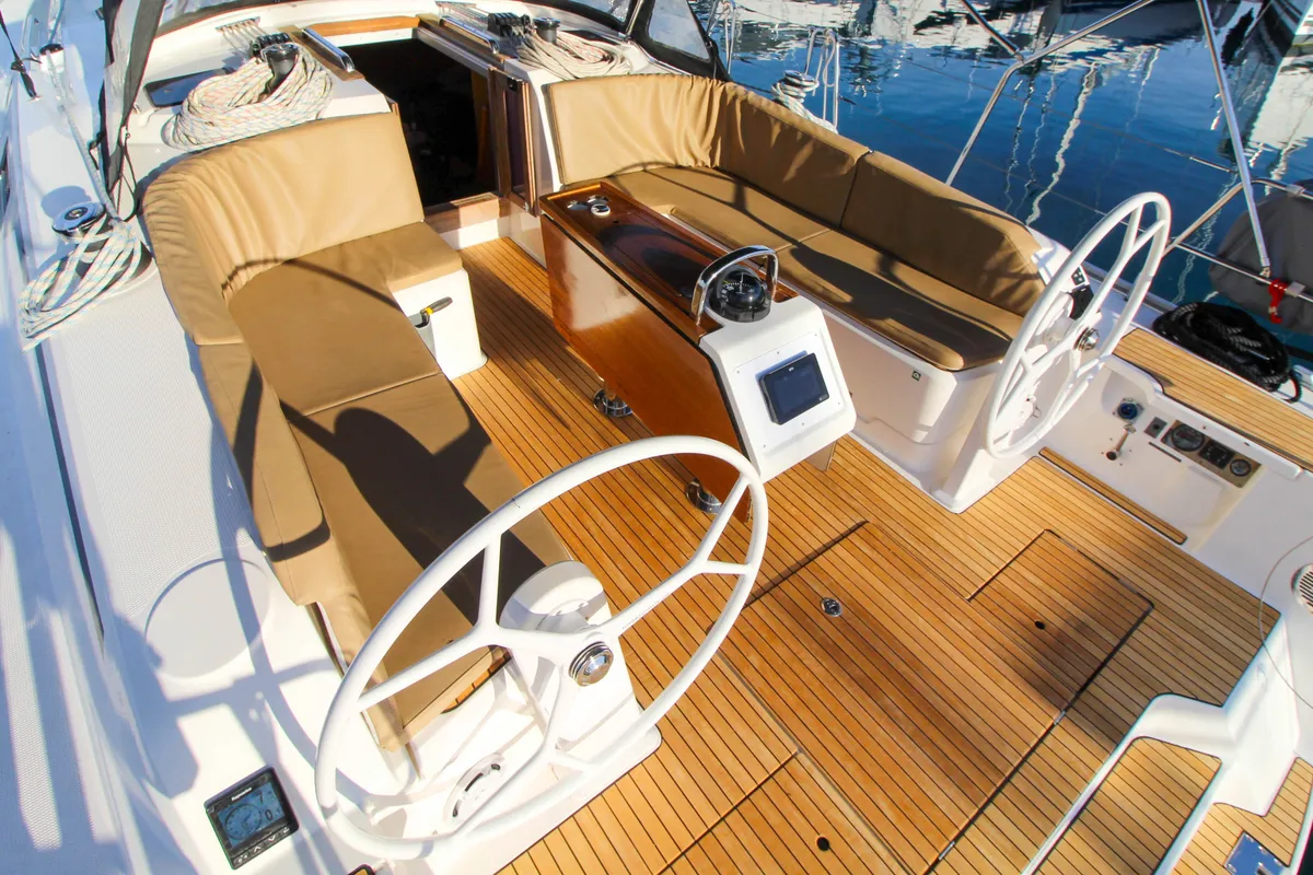Cockpit of Bella Vita, a Bavaria Cruiser 46 sailboat at Split, Croatia
