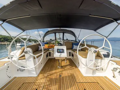 Cockpit of Bella Vita, a Bavaria Cruiser 46 sailboat at Split, Croatia