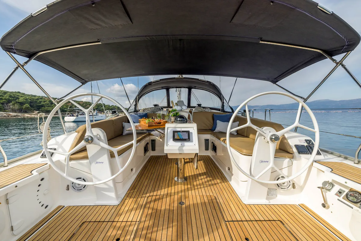 Cockpit of Bella Vita, a Bavaria Cruiser 46 sailboat at Split, Croatia