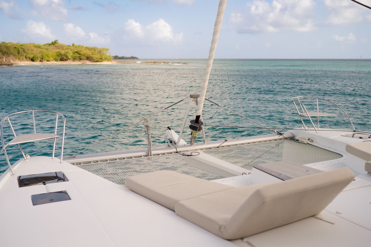Deck of Beyond, a Fountaine Pajot Aura 51 catamaran at Alameda, United States