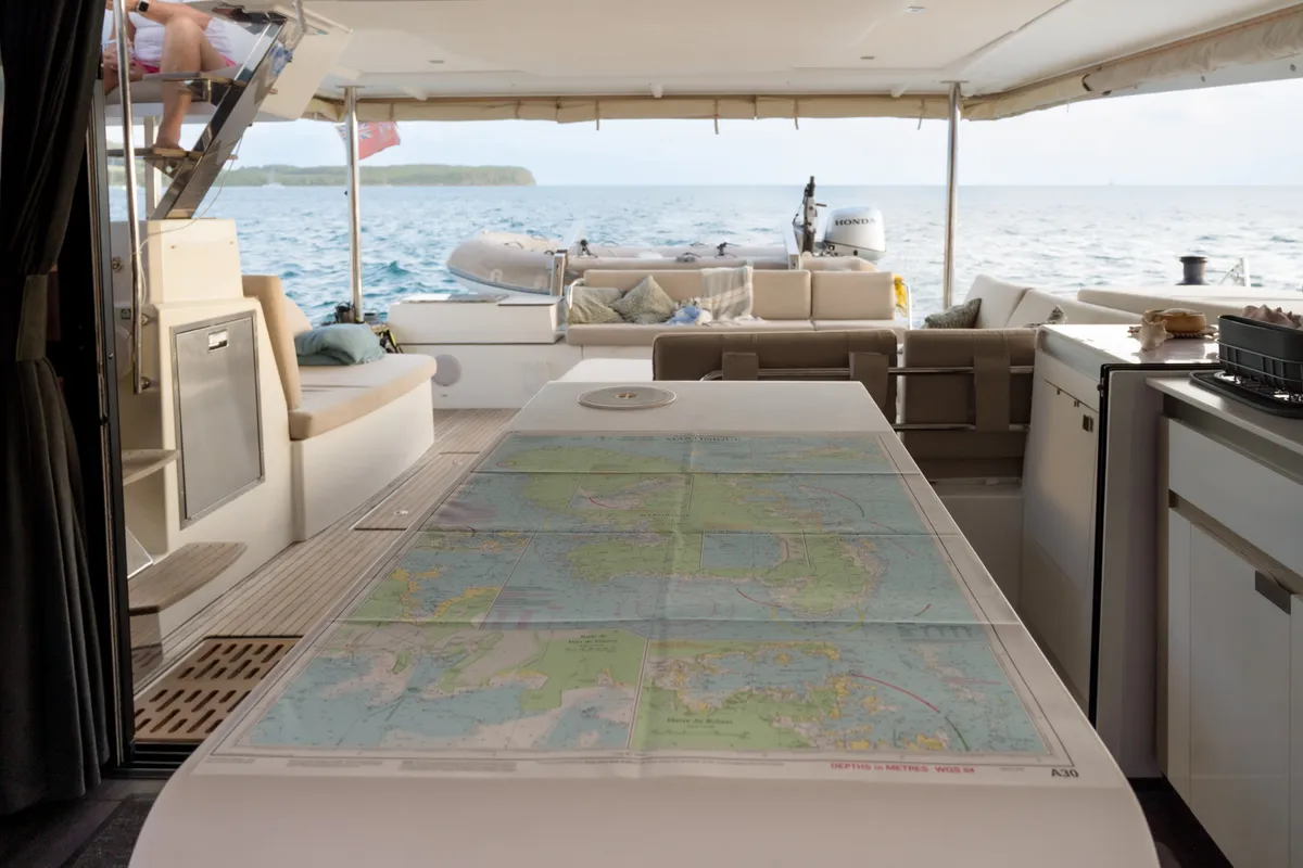 Deck of Beyond, a Fountaine Pajot Aura 51 catamaran at Alameda, United States