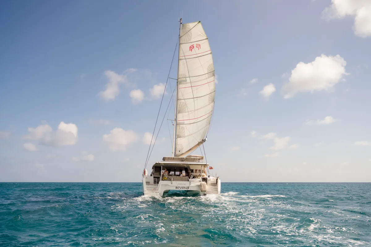 Exterior view of Beyond, a Fountaine Pajot Aura 51 catamaran at Alameda, United States