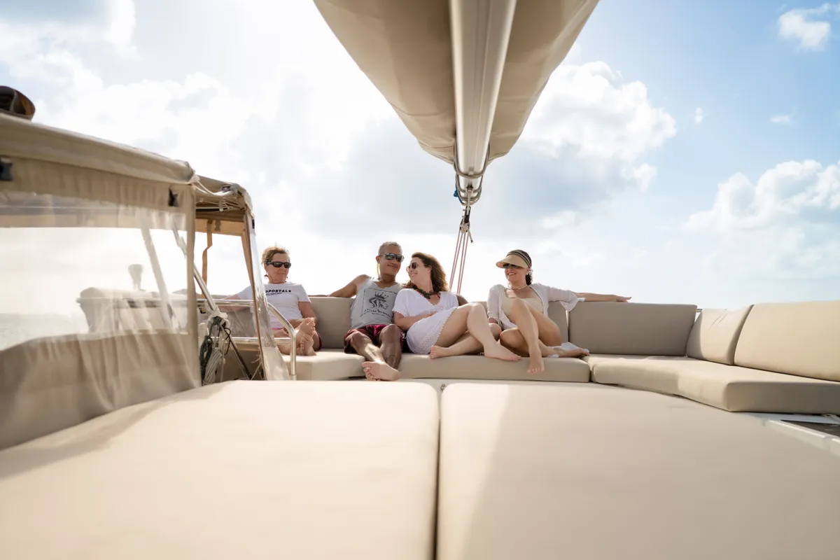Deck of Beyond, a Fountaine Pajot Aura 51 catamaran at Alameda, United States