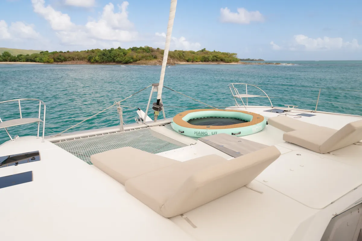 Deck of Beyond, a Fountaine Pajot Aura 51 catamaran at Alameda, United States