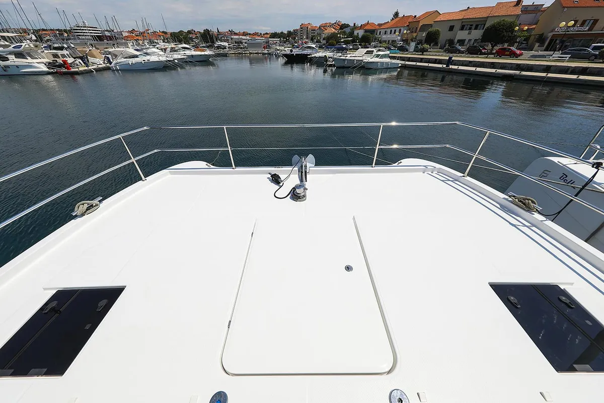 Deck of Anrik, a Fountaine Pajot MY 37 catamaran at Grad Biograd na Moru, Croatia
