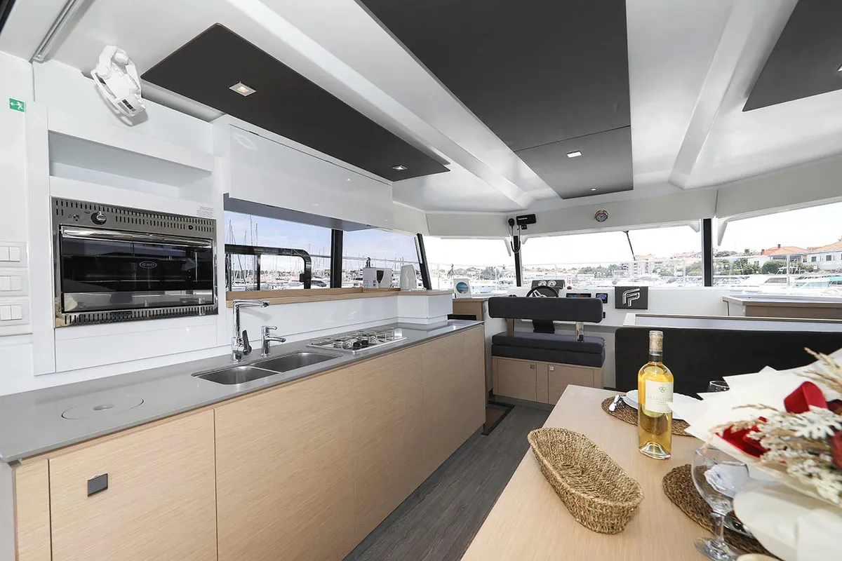 Galley of Anrik, a Fountaine Pajot MY 37 catamaran at Grad Biograd na Moru, Croatia