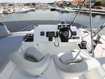 Cockpit of Anrik, a Fountaine Pajot MY 37 catamaran at Grad Biograd na Moru, Croatia