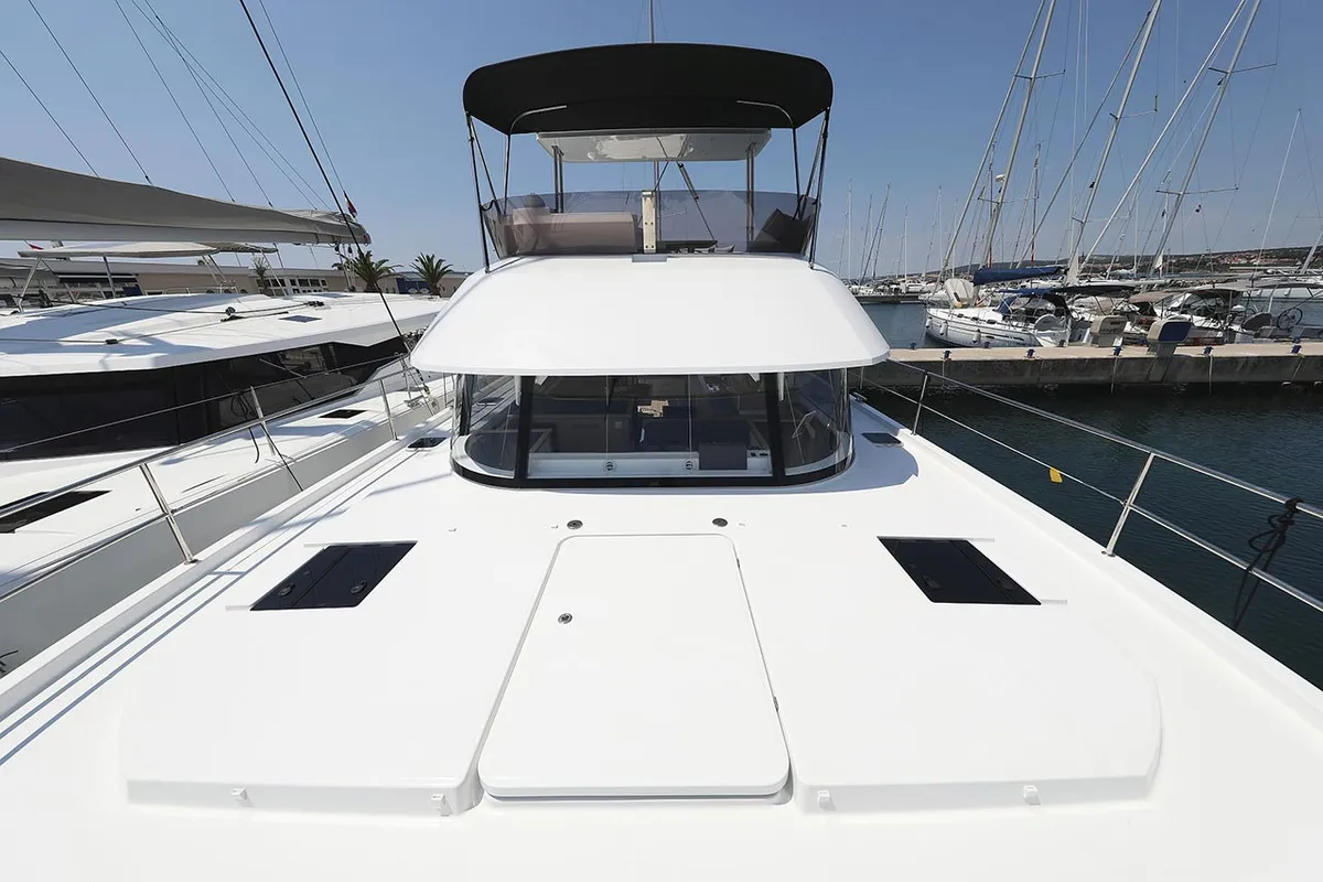 Deck of Anrik, a Fountaine Pajot MY 37 catamaran at Grad Biograd na Moru, Croatia