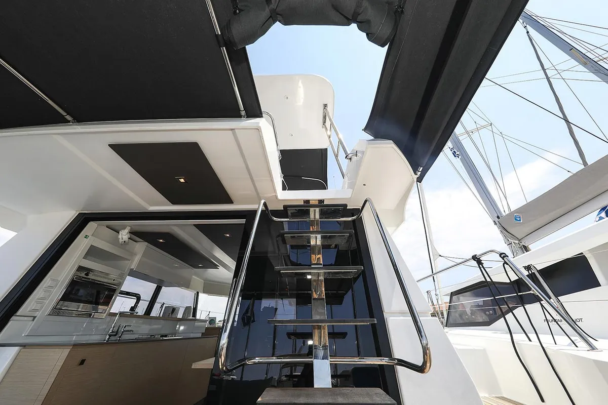 Deck of Anrik, a Fountaine Pajot MY 37 catamaran at Grad Biograd na Moru, Croatia