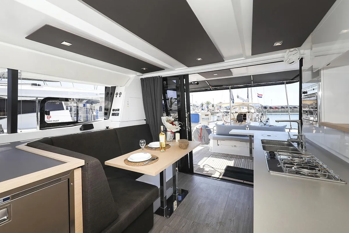 Salon of Anrik, a Fountaine Pajot MY 37 catamaran at Grad Biograd na Moru, Croatia