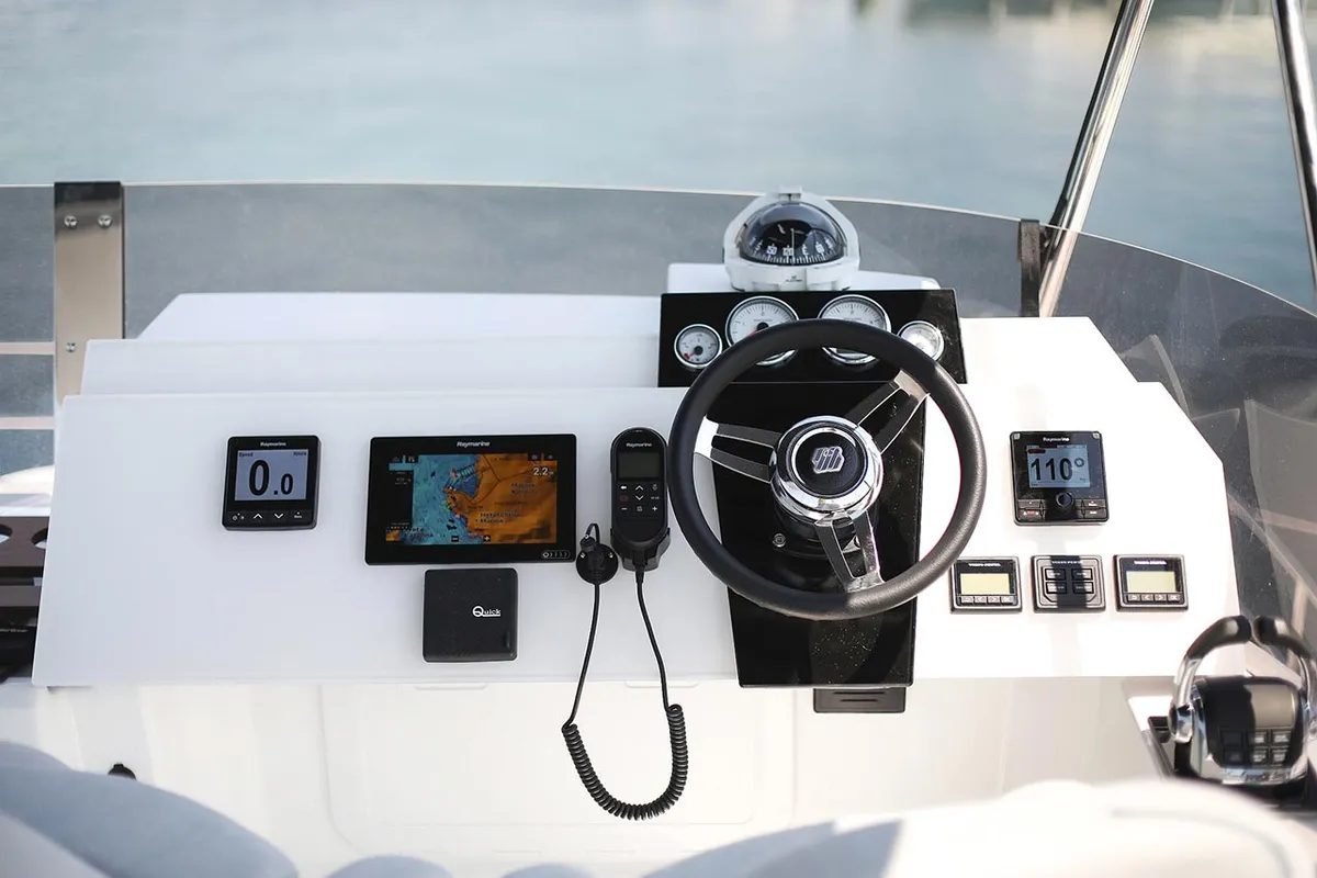 Cockpit of Anrik, a Fountaine Pajot MY 37 catamaran at Grad Biograd na Moru, Croatia