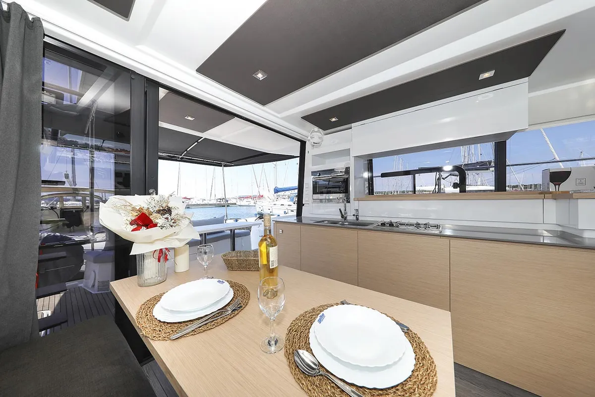 Salon of Anrik, a Fountaine Pajot MY 37 catamaran at Grad Biograd na Moru, Croatia