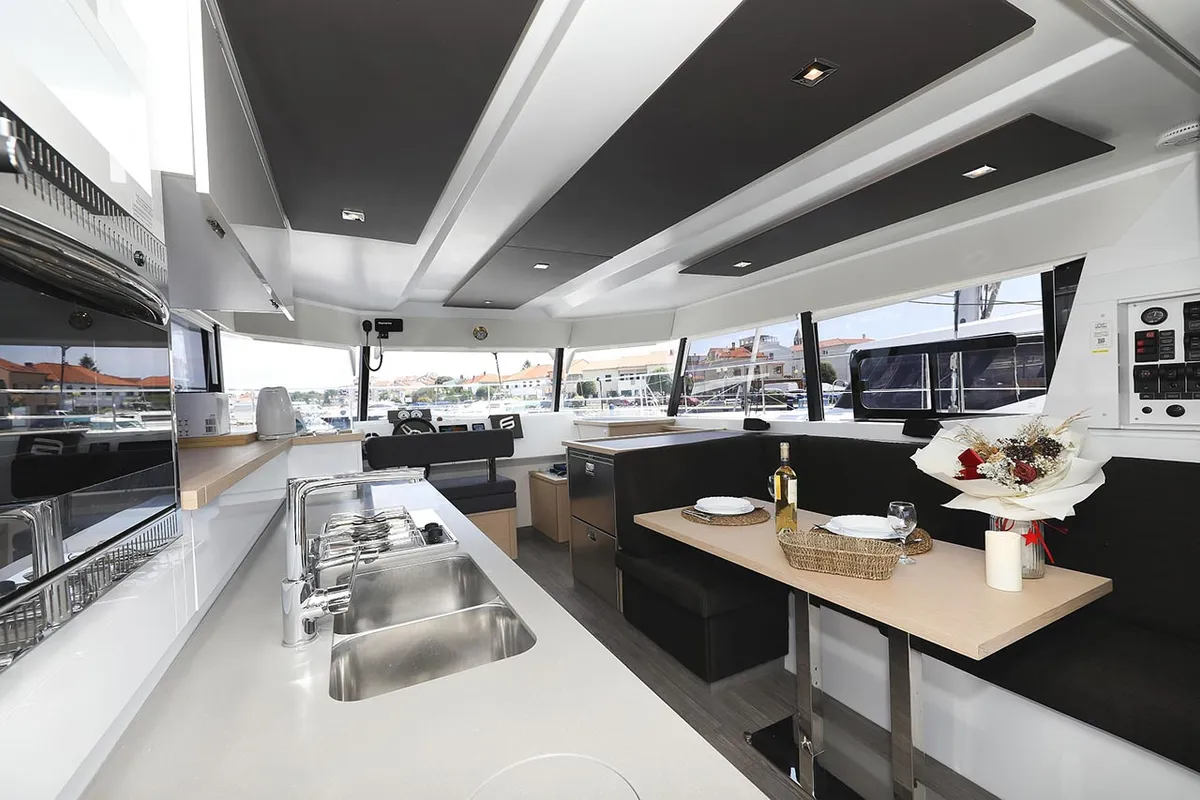Galley of Anrik, a Fountaine Pajot MY 37 catamaran at Grad Biograd na Moru, Croatia