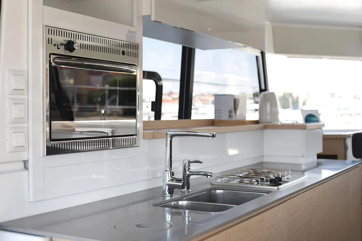 Galley of Anrik, a Fountaine Pajot MY 37 catamaran at Grad Biograd na Moru, Croatia