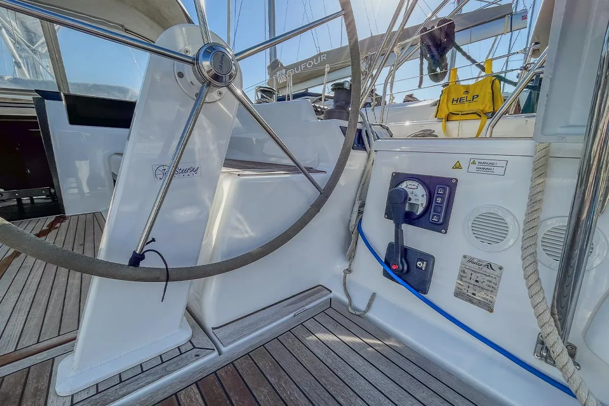 Cockpit of Pixtin, a Hanse 388 sailboat at Plan-d'Aups-Sainte-Baume, France