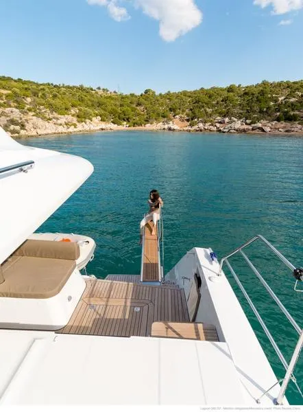 Deck of Moya, a Lagoon 560 catamaran at Athens, Greece