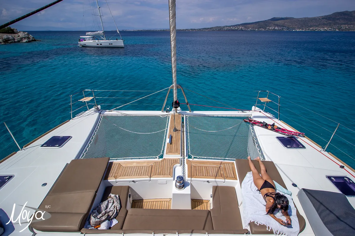 Deck of Moya, a Lagoon 560 catamaran at Athens, Greece
