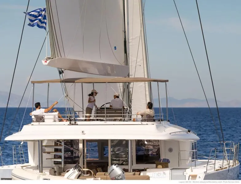 Deck of Moya, a Lagoon 560 catamaran at Athens, Greece