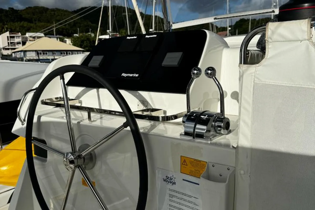 Cockpit of Star VI, a Lagoon 42 catamaran at Alameda, United States