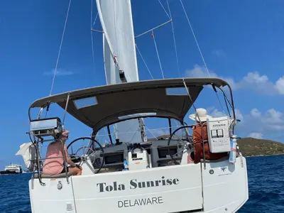 Cockpit of Tola Sunrise, a Jeanneau Sun Odyssey 410 sailboat at Road Town, British Virgin Islands