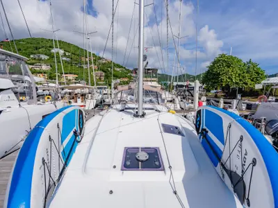 Deck of Tola Sunrise, a Jeanneau Sun Odyssey 410 sailboat at Road Town, British Virgin Islands