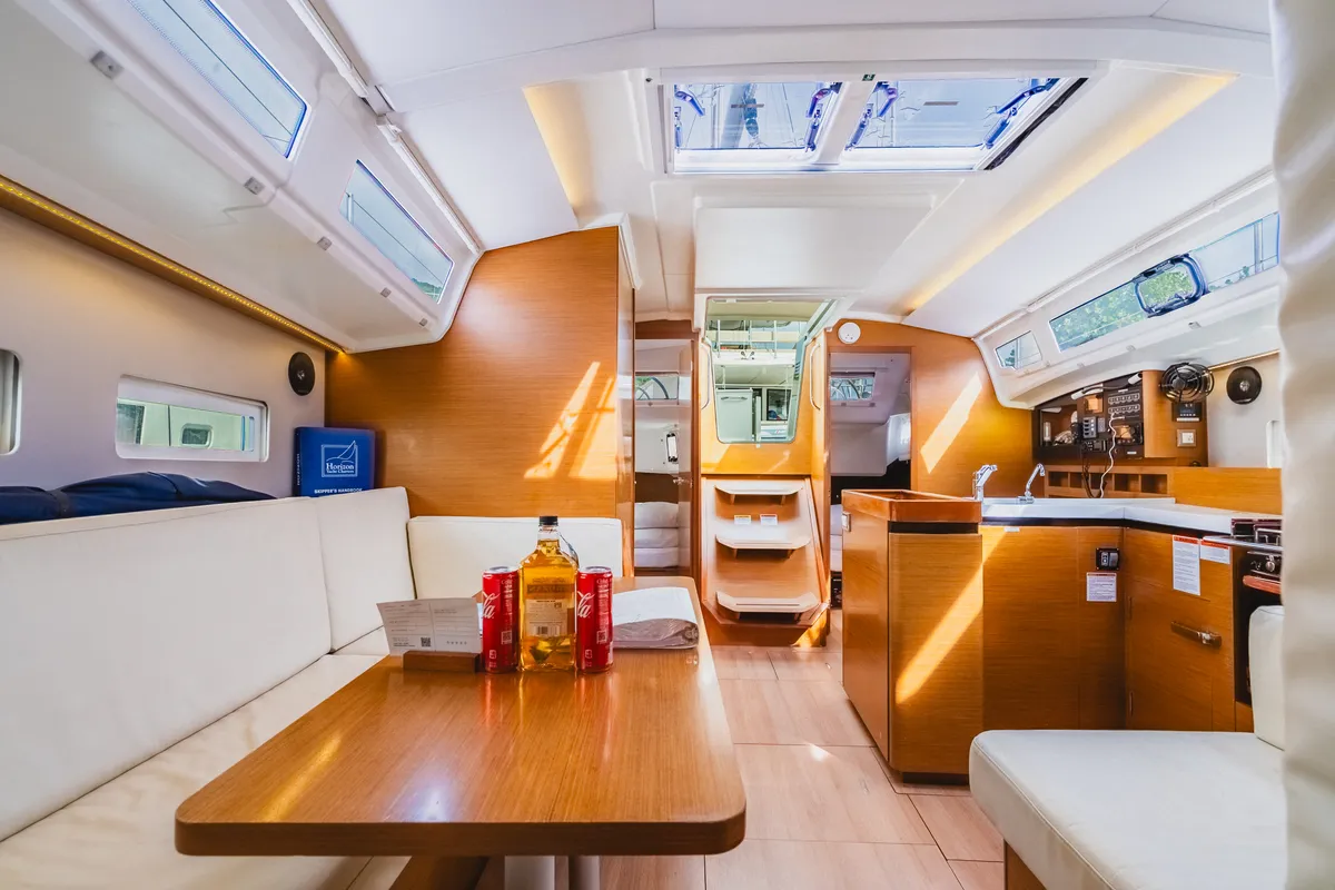 Salon of Tola Sunrise, a Jeanneau Sun Odyssey 410 sailboat at Road Town, British Virgin Islands