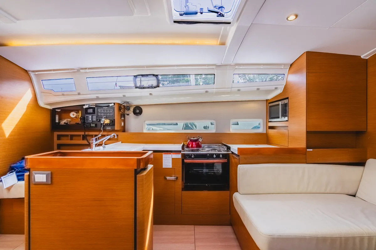 Galley of Tola Sunrise, a Jeanneau Sun Odyssey 410 sailboat at Road Town, British Virgin Islands