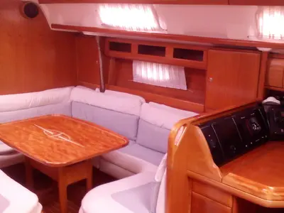 Salon of Nefeli, a Bavaria 42 Cruiser sailboat at Skiathos, Greece