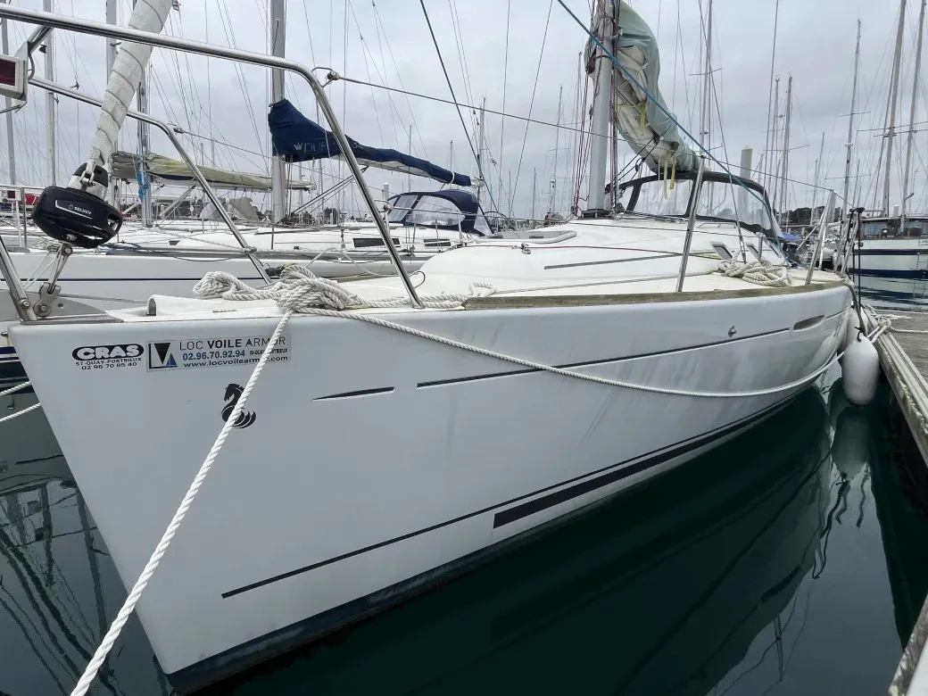 Exterior view of Tiaga, a Beneteau First 31.7 sailboat at Saint-Cast-le-Guildo, France