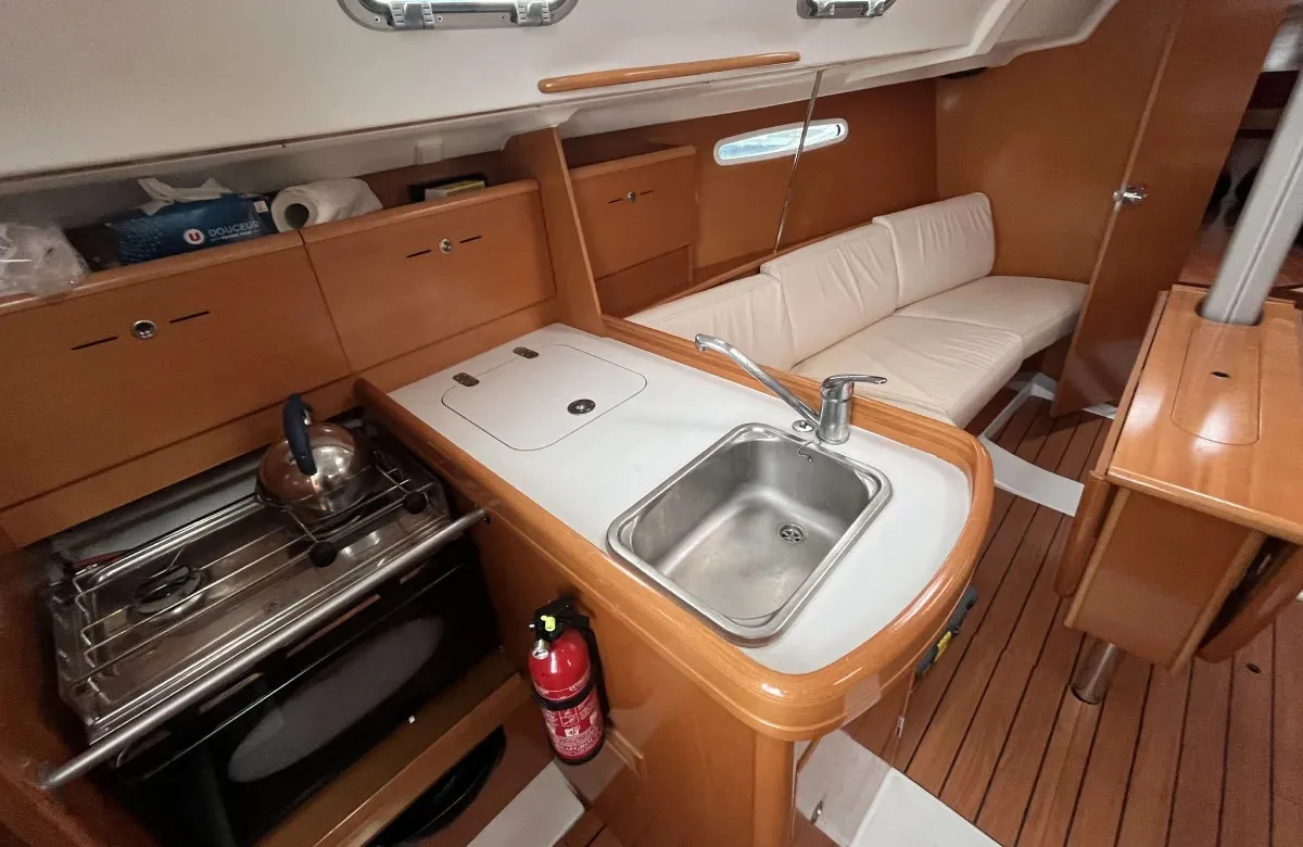 Galley of Tiaga, a Beneteau First 31.7 sailboat at Saint-Cast-le-Guildo, France